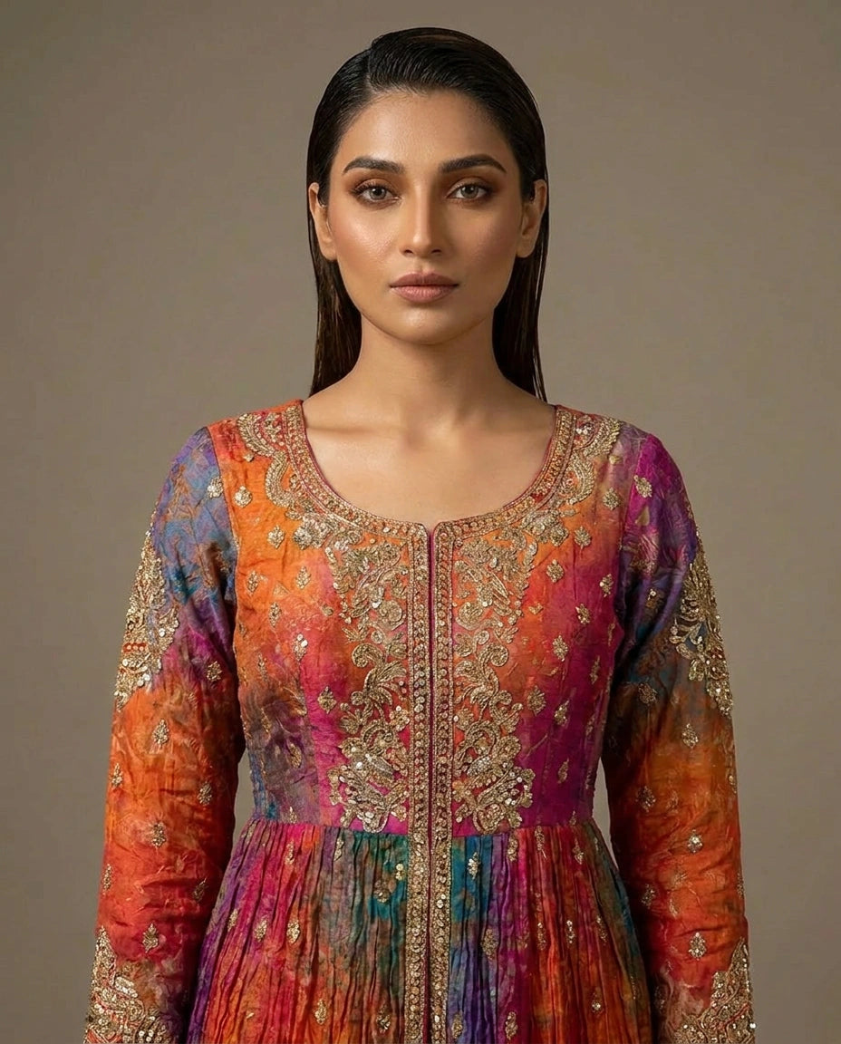 Magenta Chinon Front-Slit Suit with Front Slit - Rangoli India