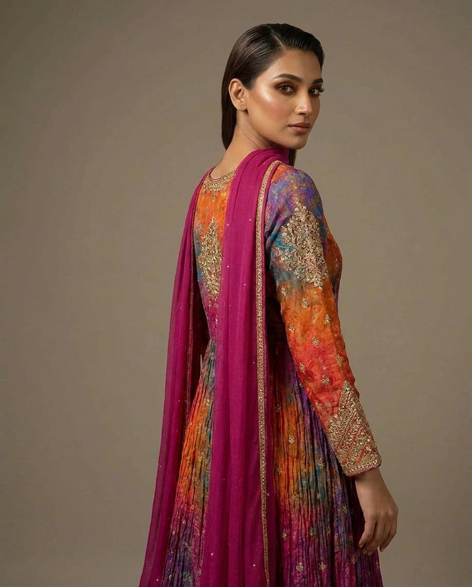 Magenta Chinon Front-Slit Suit with Front Slit view 4