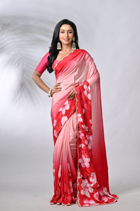 Pink & Red Crepe Silk Sarees