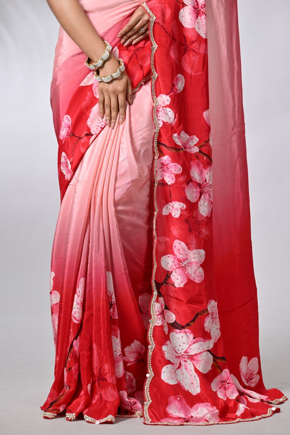 Pink & Red Crepe Silk Sarees