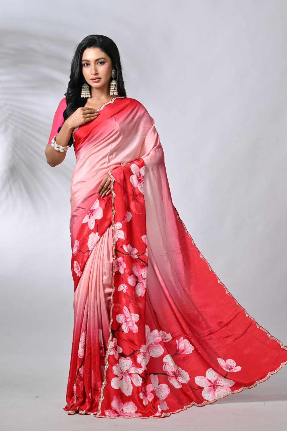 Pink & Red Crepe Silk Sarees