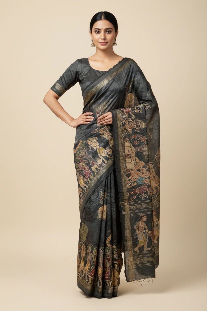 Embroidered Crepe Silk Saree with Resham Weave Detailing | Rangoli