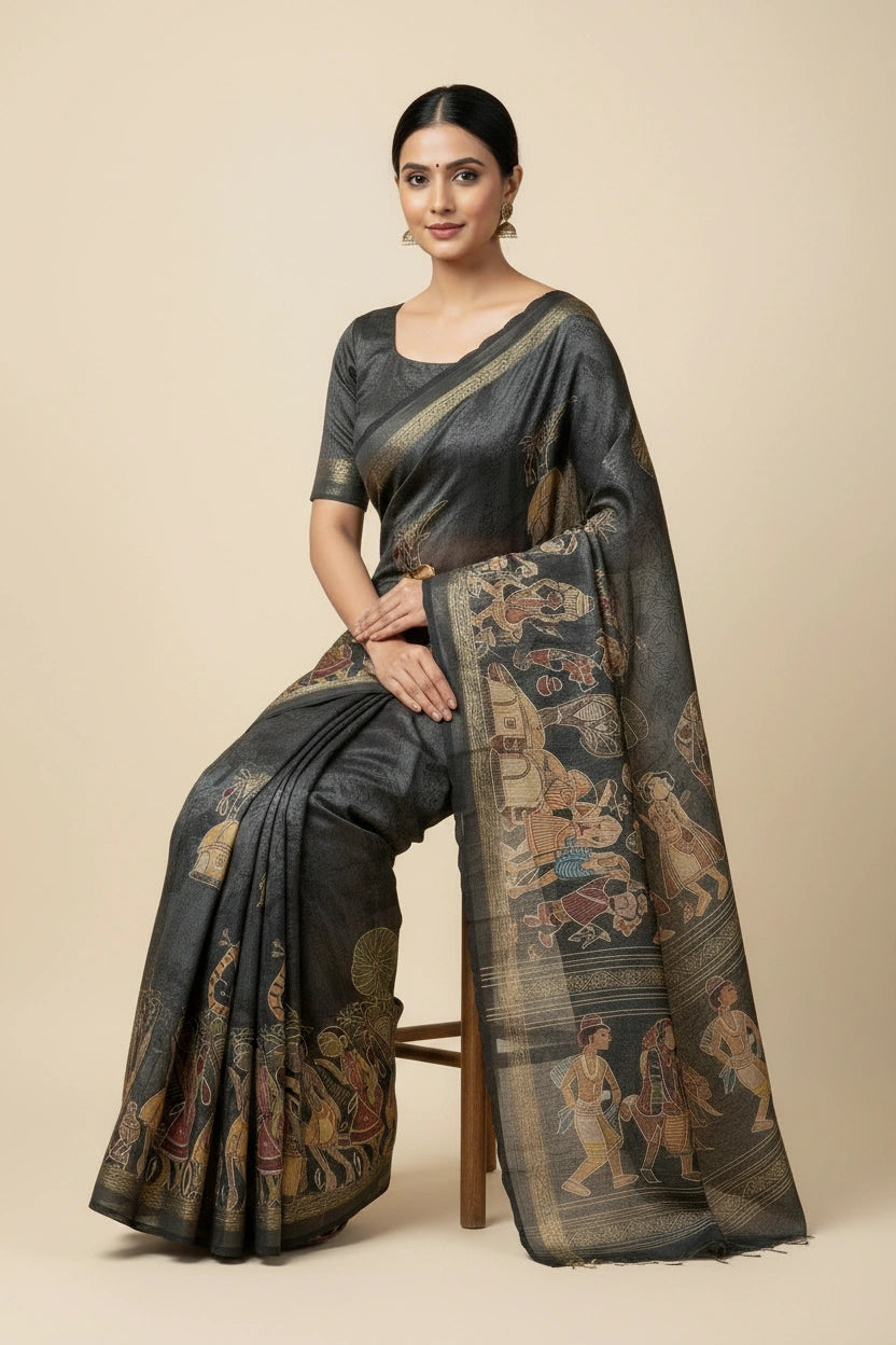 Designer Crepe Silk Embroidered Saree - Mustard | Rangoli