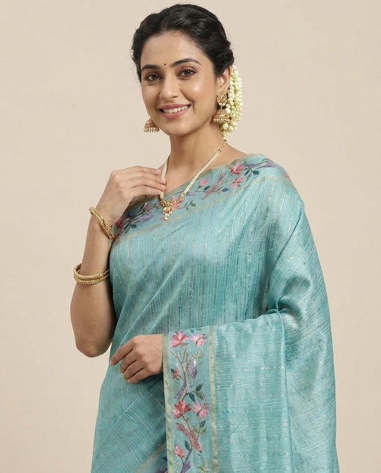 Tussar Silk Embroidered Saree - Rangoli India
