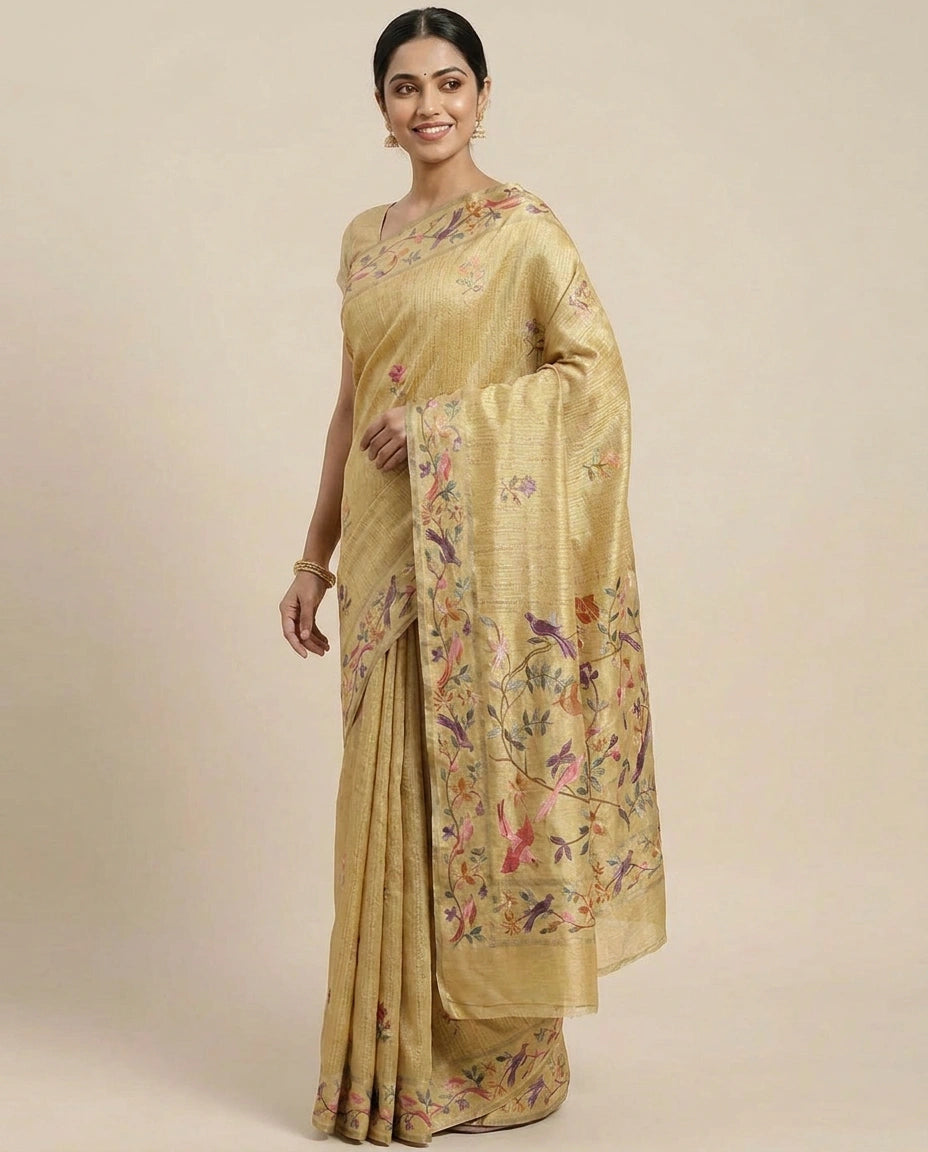 Tussar Silk Embroidered Saree - Rangoli India