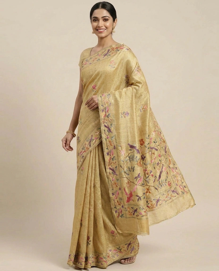 Tussar Silk Embroidered Saree - Rangoli India