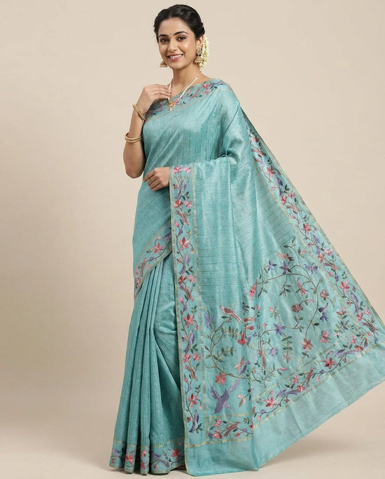Tussar Silk Embroidered Saree - Rangoli India