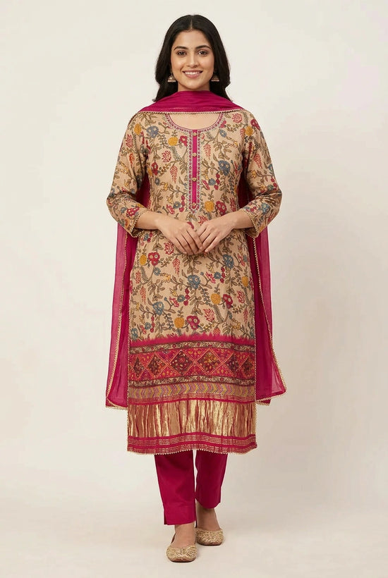 Peach Satin Silk Straight Suit with Embroidery for Daily Wear