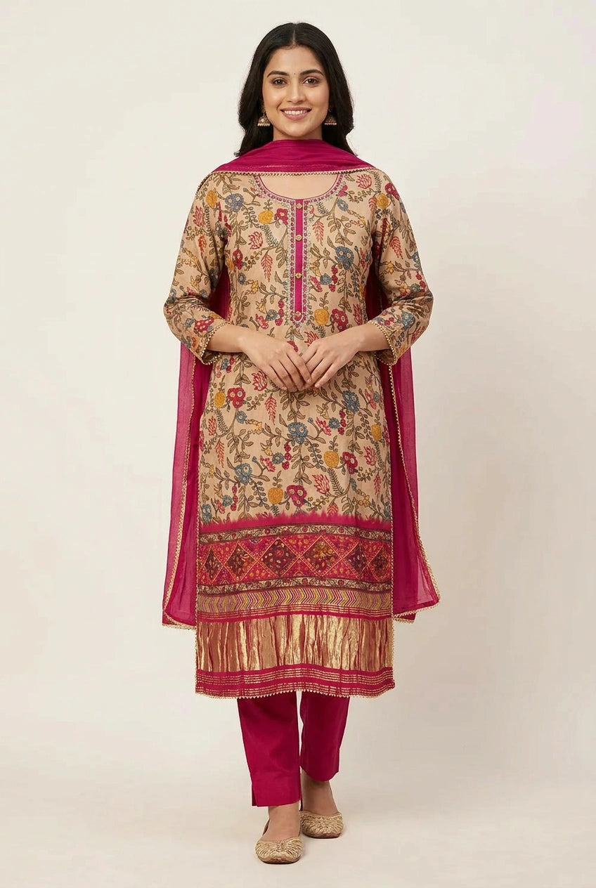 Peach Satin Silk Straight Suit with Embroidery for Daily Wear