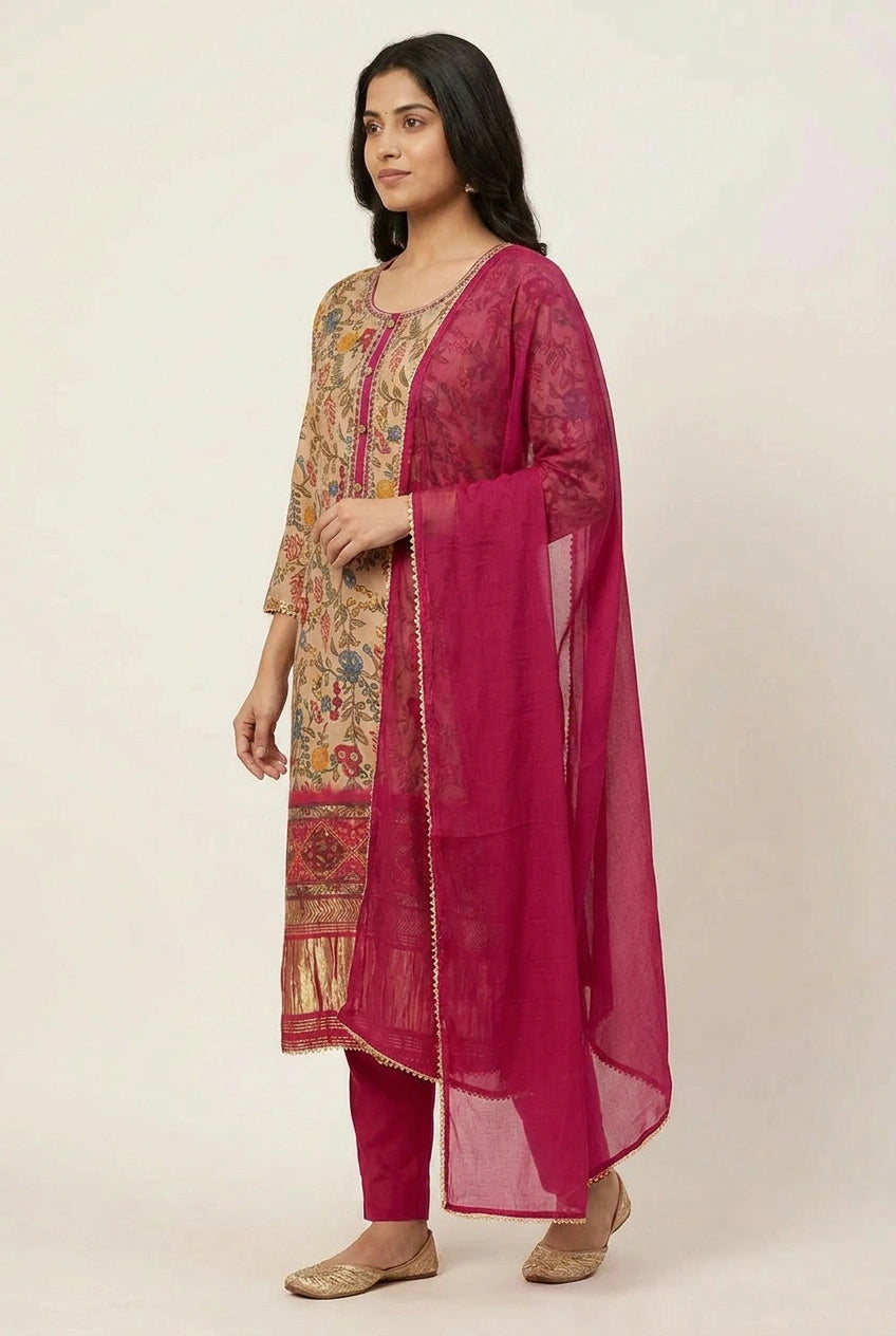 Peach Satin Silk Straight Suit with Embroidery for Daily Wear