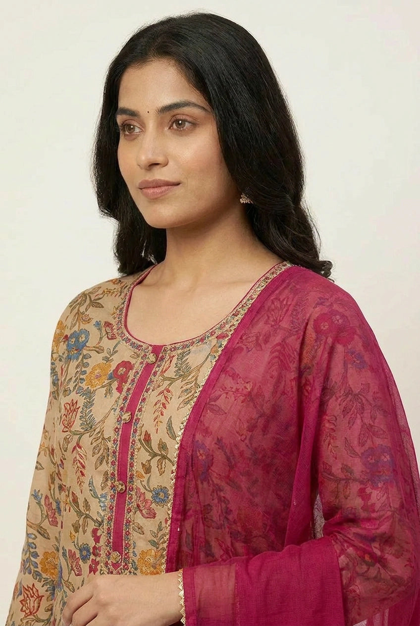 Peach Satin Silk Straight Suit with Embroidery for Daily Wear
