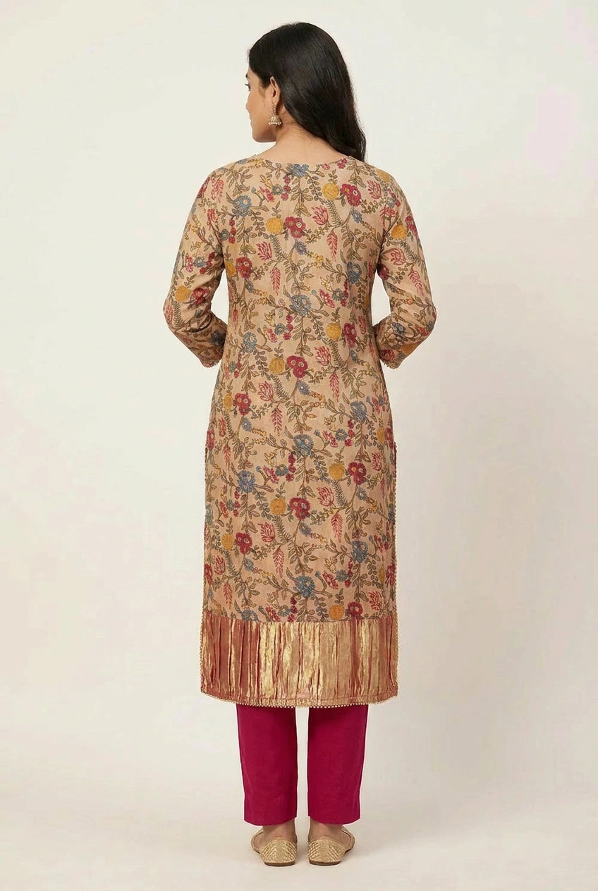 Peach Satin Silk Straight Suit with Embroidery for Daily Wear