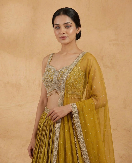 Tissue Crop-Top Lehenga with Sweetheart Bodice