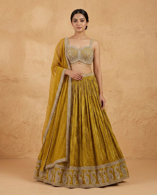 Tissue Croptop Lehenga with Embroidered Croptop and Flared Skirt - Rangoli India