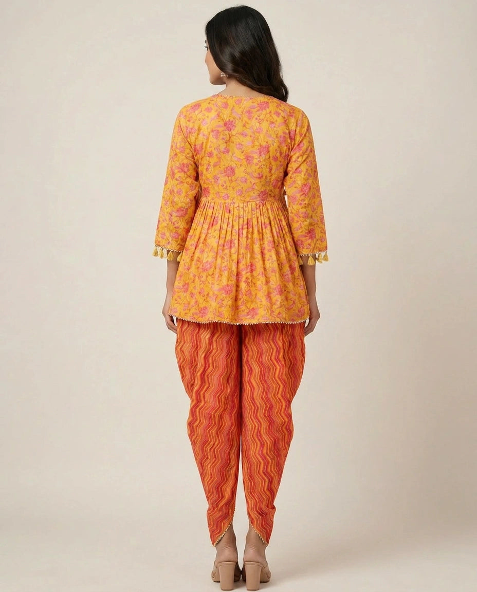 Yellow Muslin Dhoti Suit Set for Sangeet and Festive
