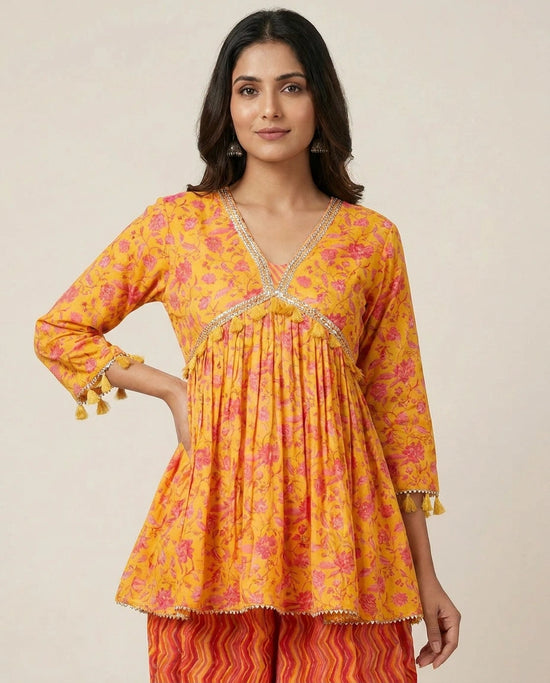 Yellow Muslin Dhoti Suit Set for Sangeet and Festive