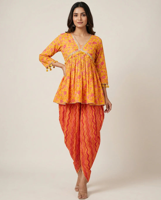 Yellow Muslin Dhoti Suit Set for Sangeet and Festive