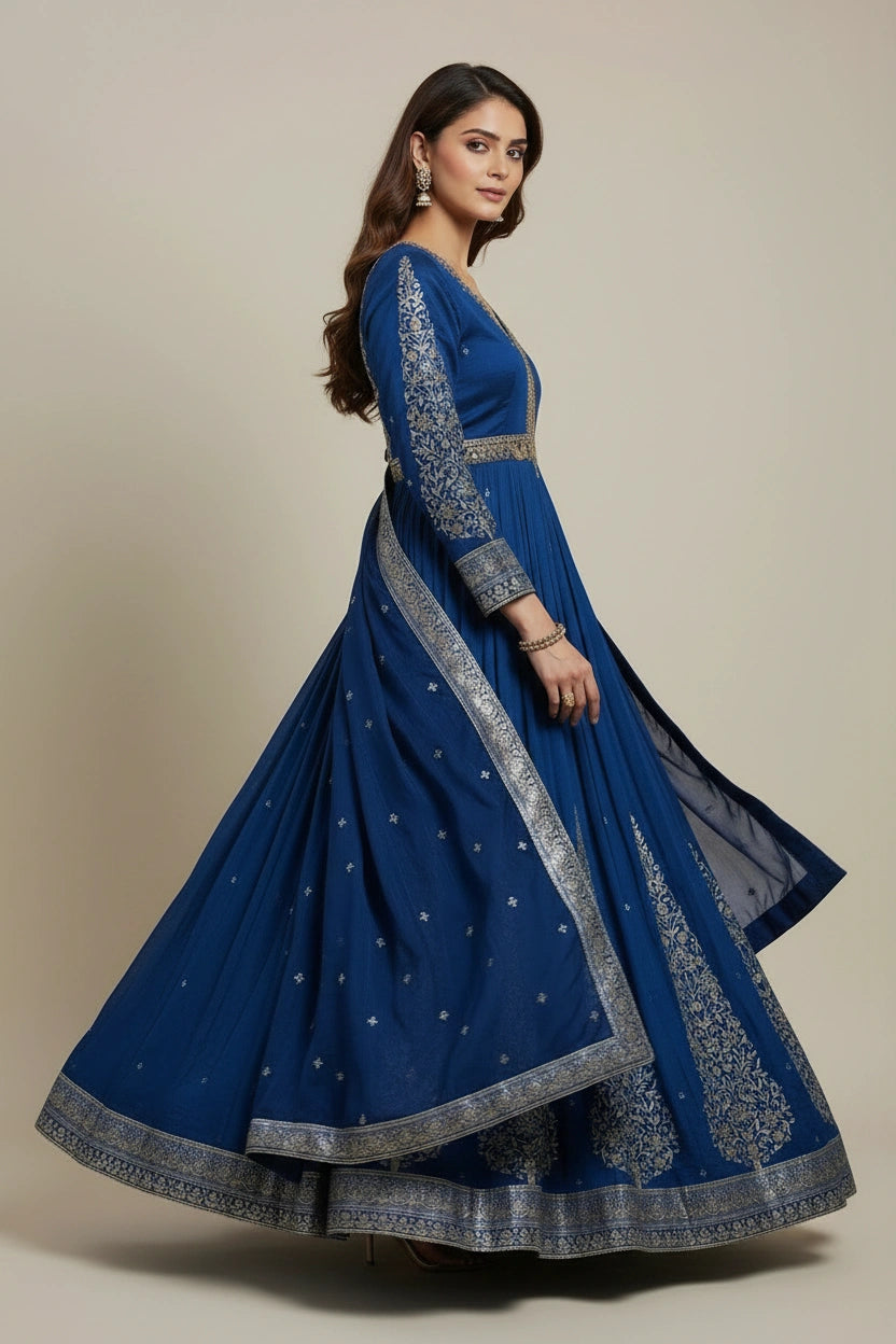 Artisan Chinon Chiffon Suit Gown - Rust | Rangoli