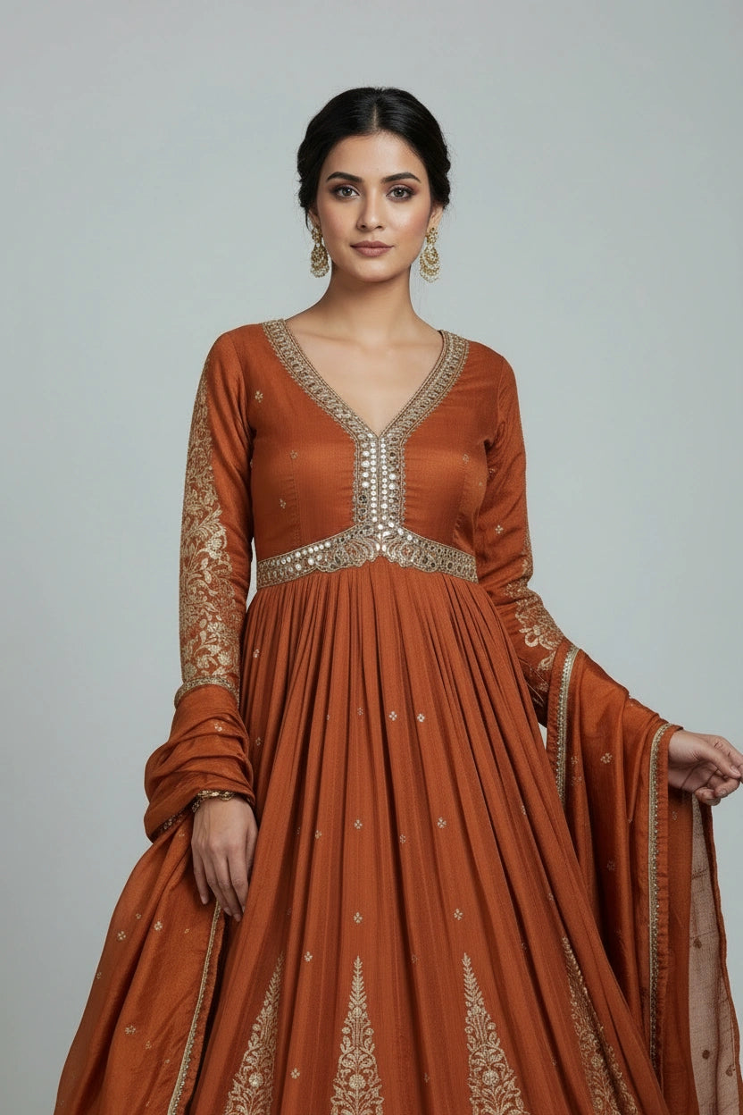 Artisan Chinon Chiffon Suit Gown - Royal Blue | Rangoli