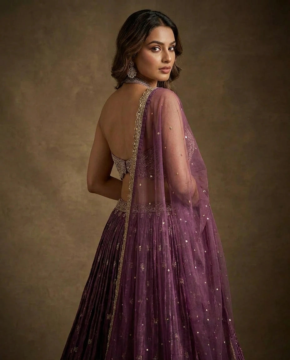Tissue Lehenga with Hand Embroidered Bodice Online India - Rangoli India