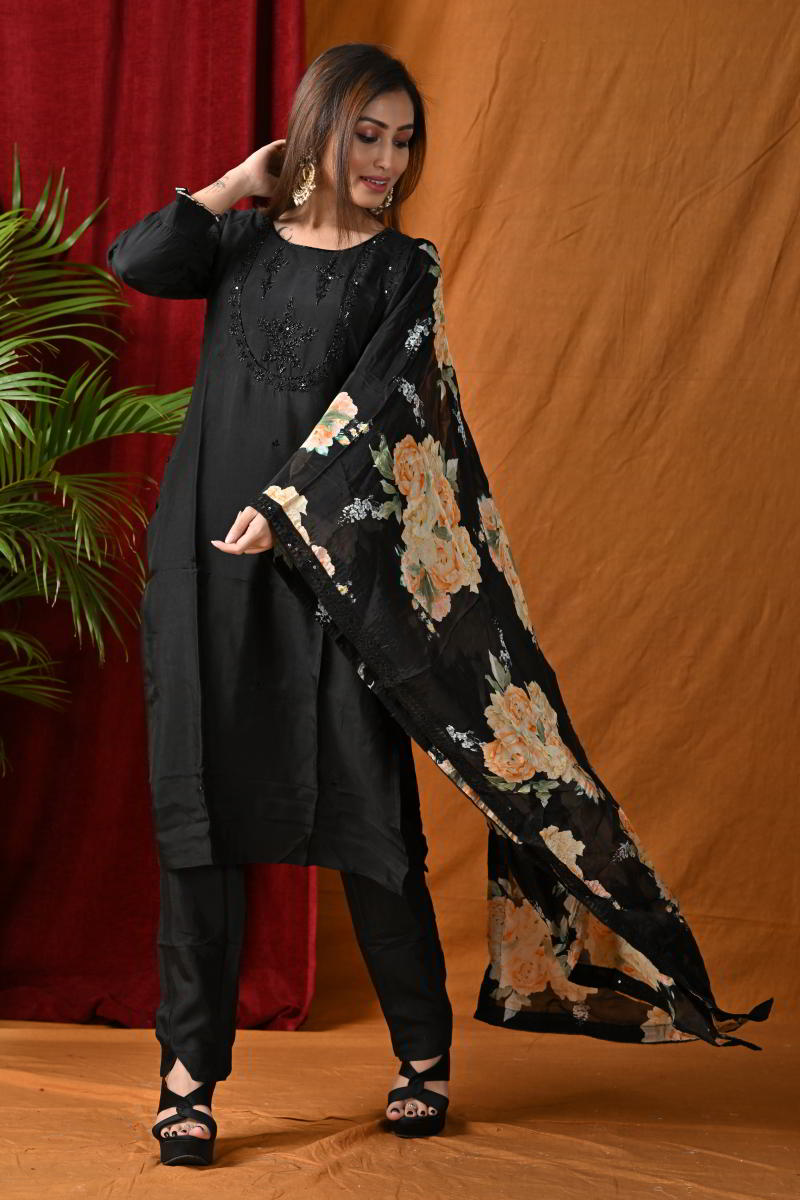 Black Straight Suit Set