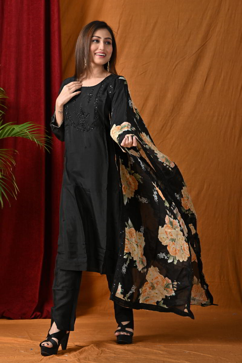 Black Straight Suit Set