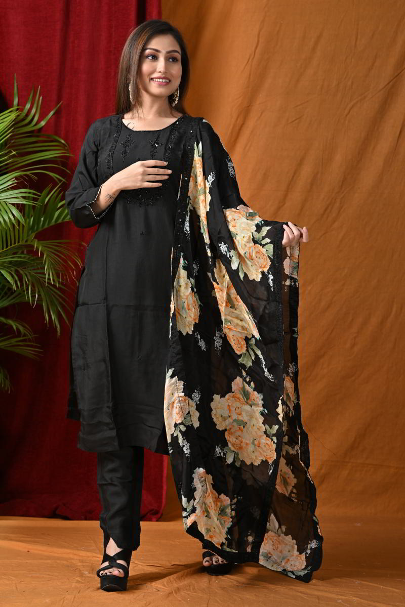 Black Straight Suit Set