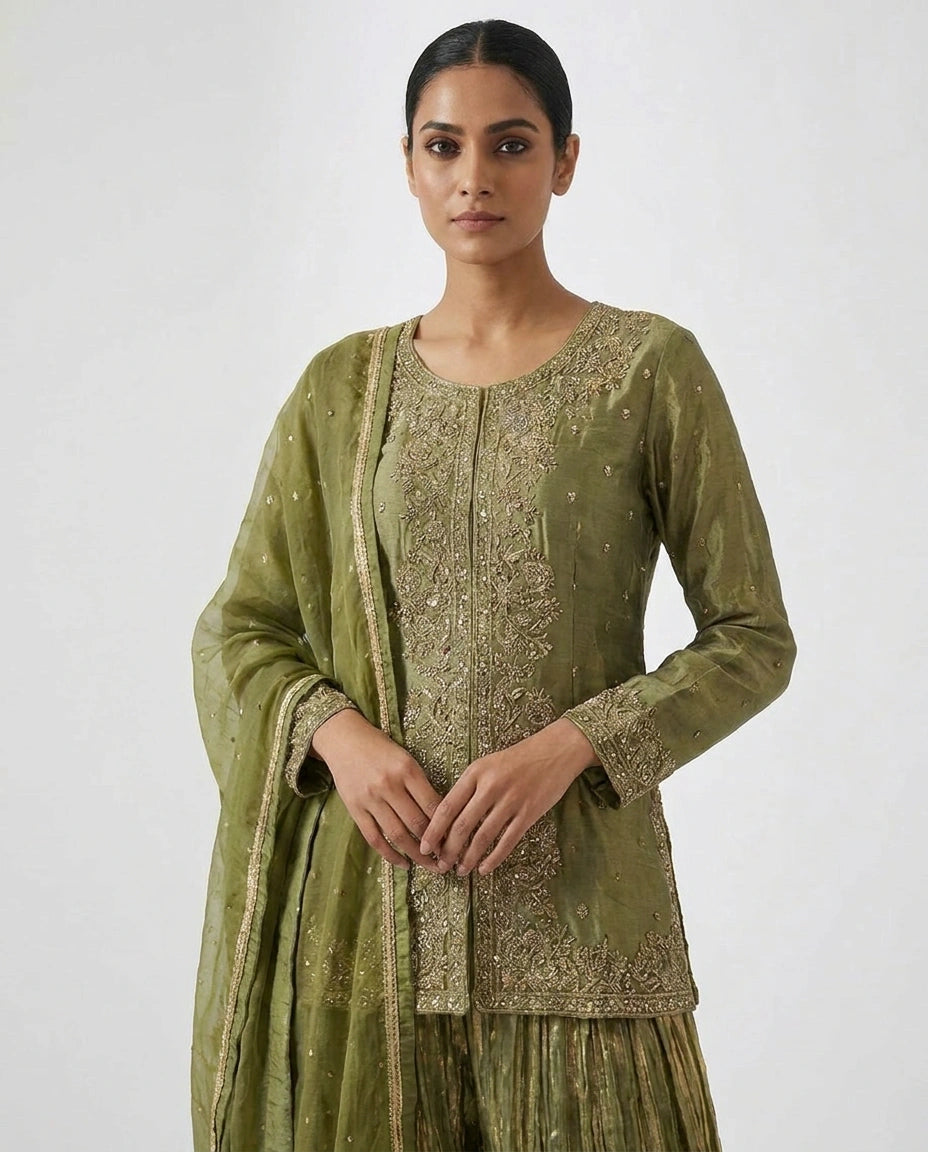 Tissue Sharara Suit with Flared Sharara - Rangoli India