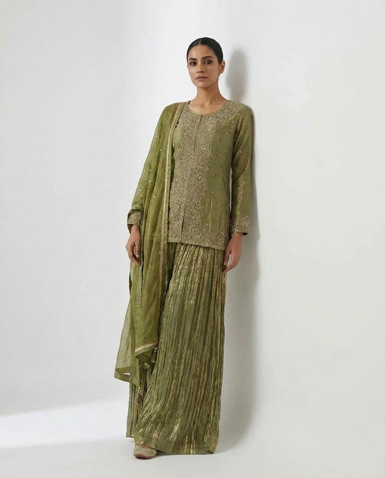 Tissue Sharara Suit with Flared Sharara view 2