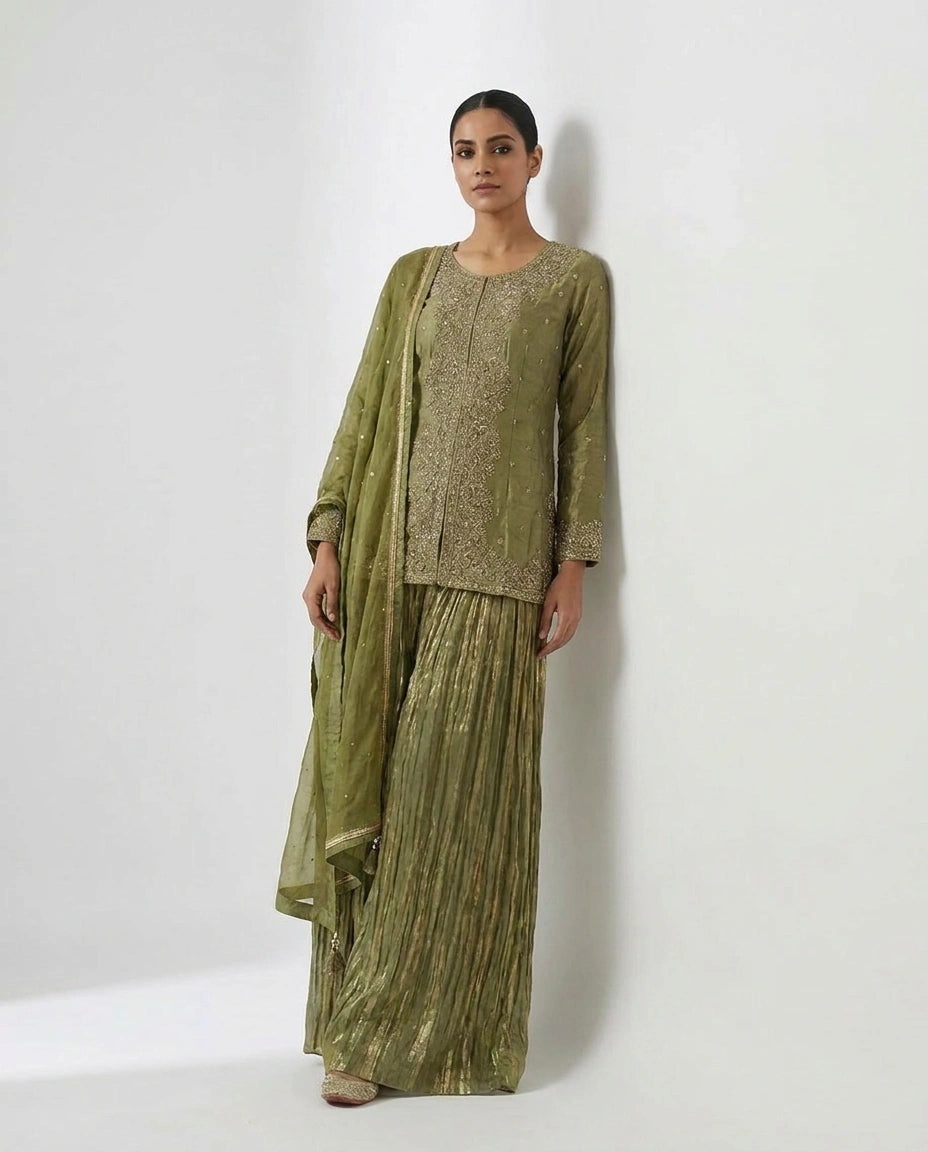 Tissue Sharara Suit with Flared Sharara view 2