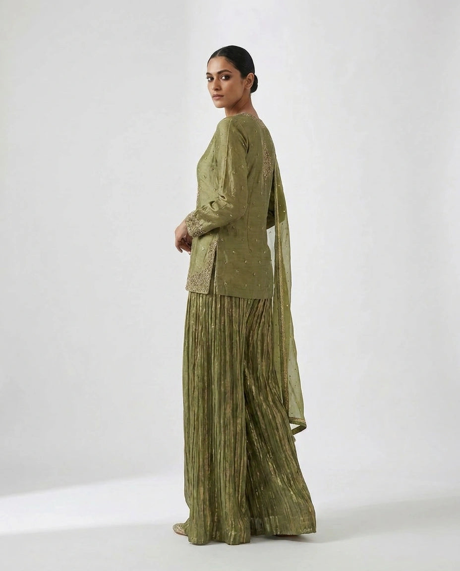 Tissue Sharara Suit with Flared Sharara view 3