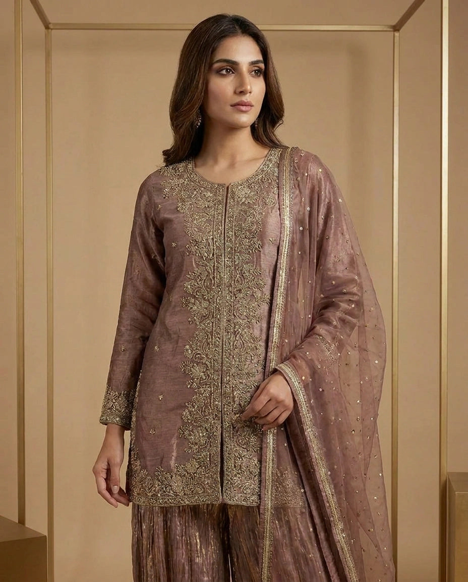 Tissue Sharara Suit with Flared Sharara view 6