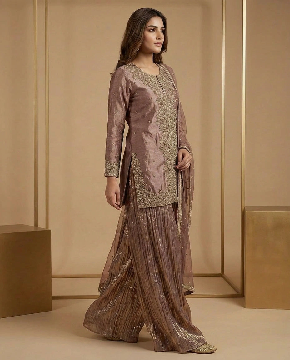 Tissue Sharara Suit with Flared Sharara view 7