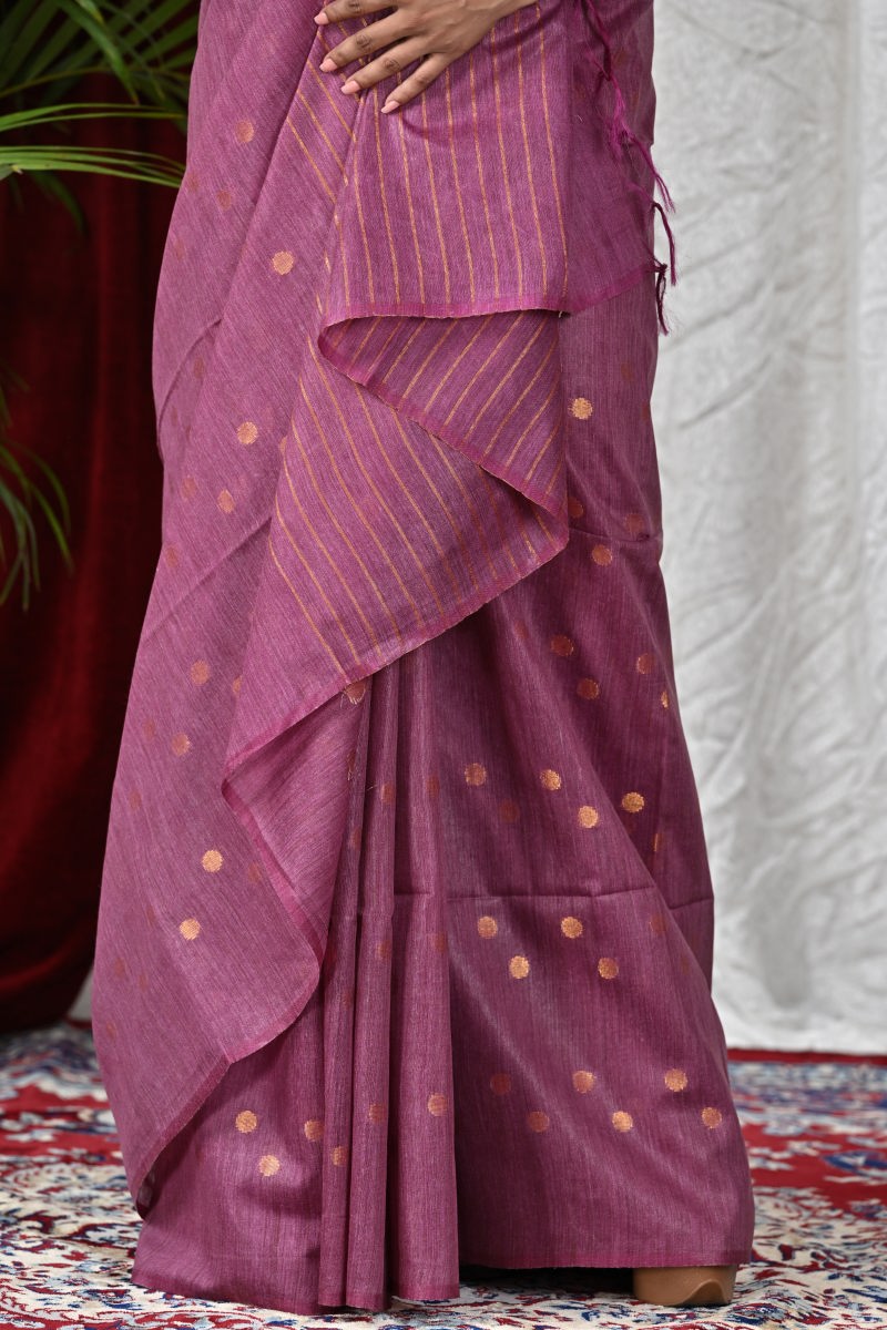 Mauve Tussar Silk Saree - tussar; silk Indian ethnic wear by Rangoli