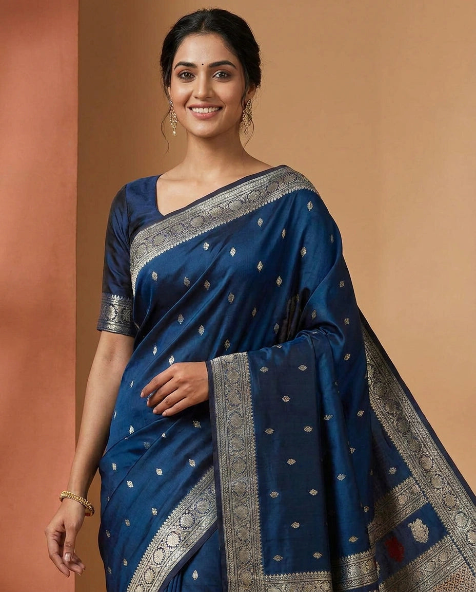 Silk Katan Banarasi Saree with Woven Border - Rangoli India