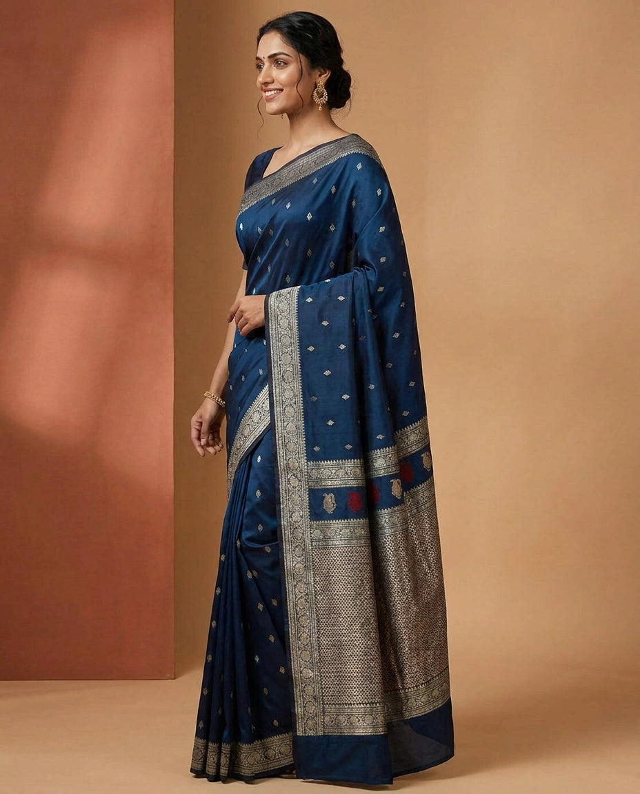 Silk Katan Banarasi Saree with Woven Border - Rangoli India