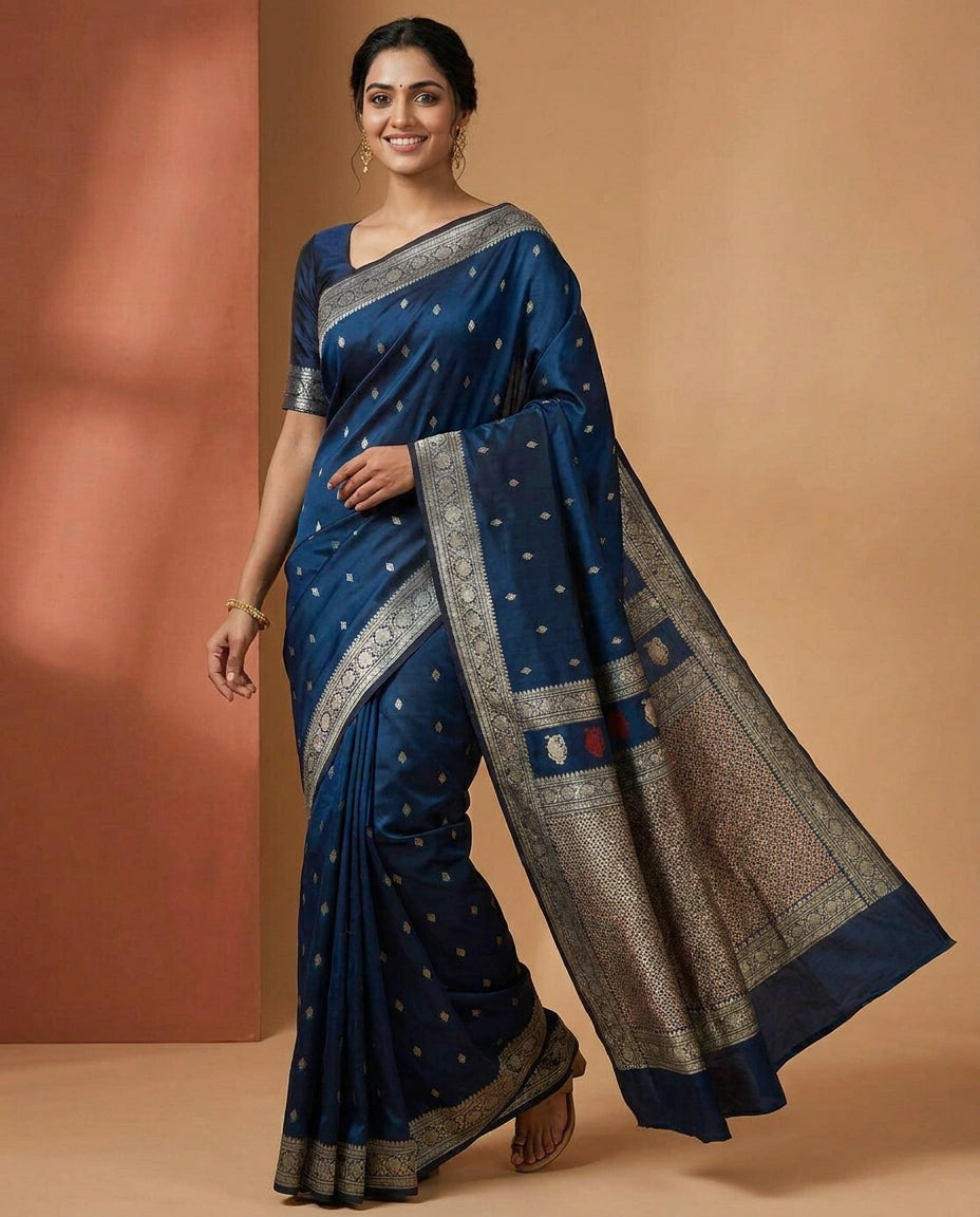 Silk Katan Banarasi Saree with Woven Border - Rangoli India