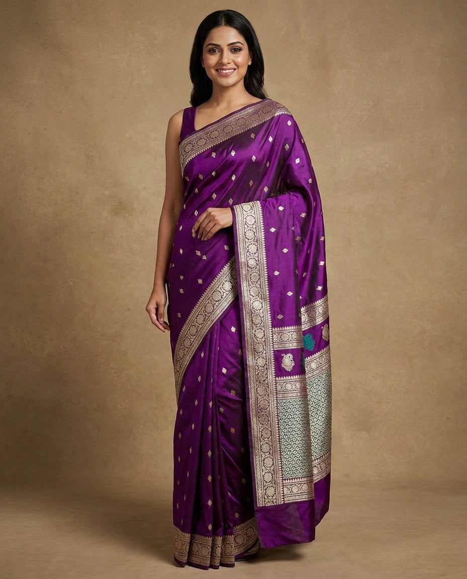 Silk Katan Banarasi Saree with Woven Border - Rangoli India
