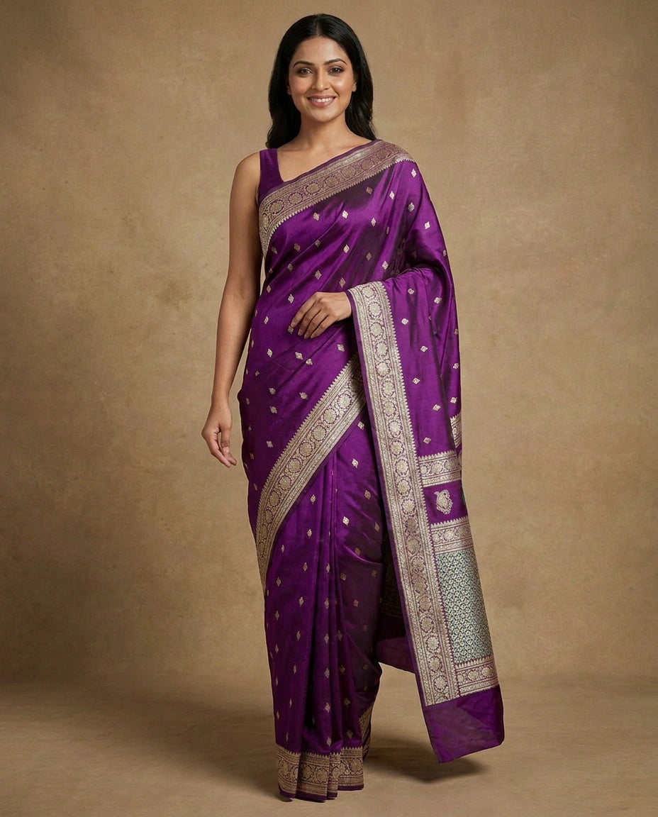 Silk Katan Banarasi Saree with Woven Border - Rangoli India