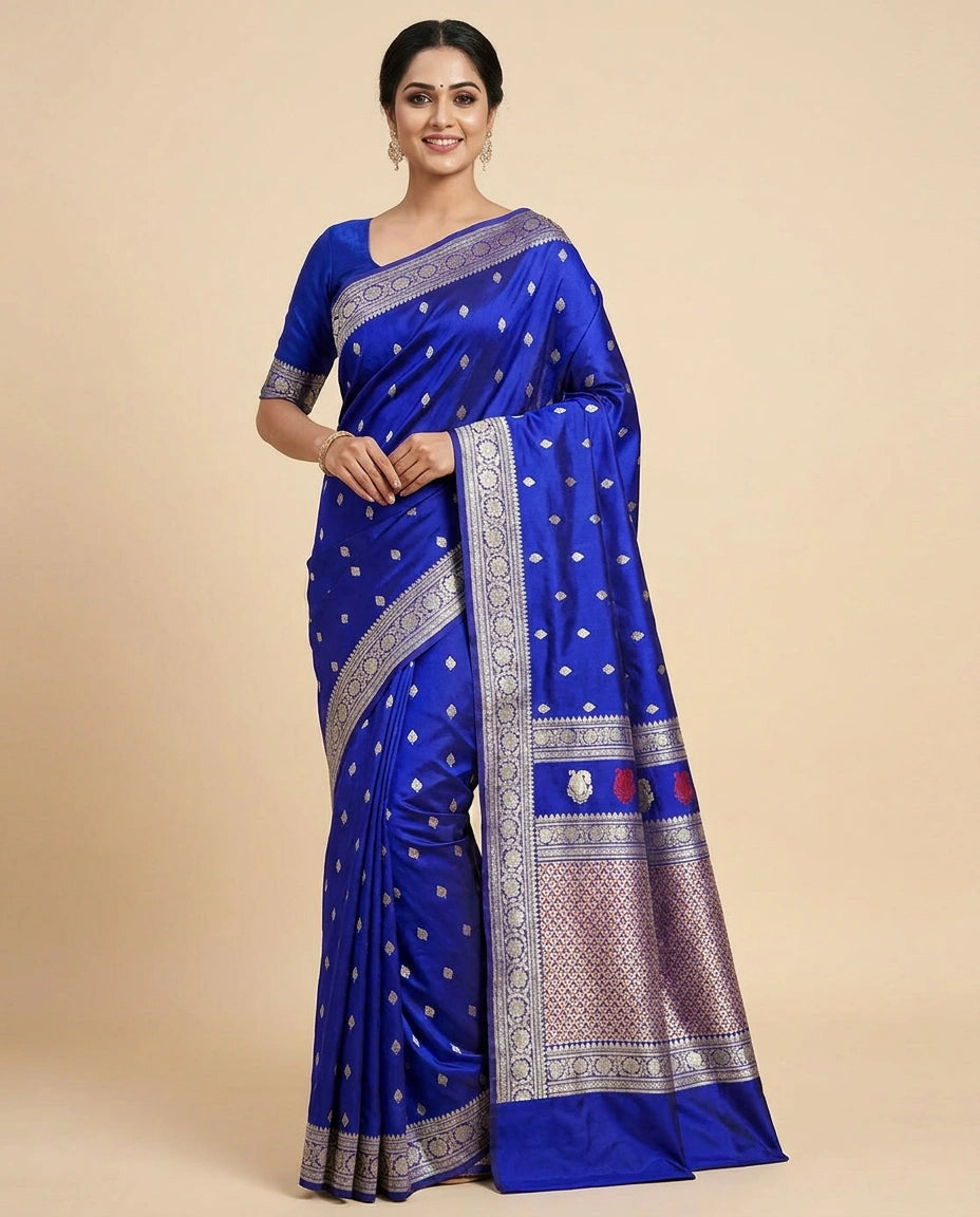 Silk Katan Banarasi Saree with Woven Border - Rangoli India