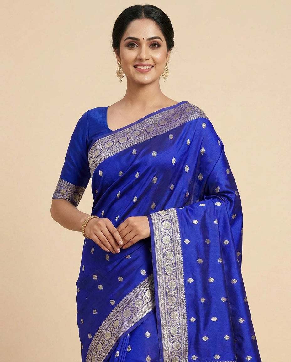 Silk Katan Banarasi Saree with Woven Border - Rangoli India