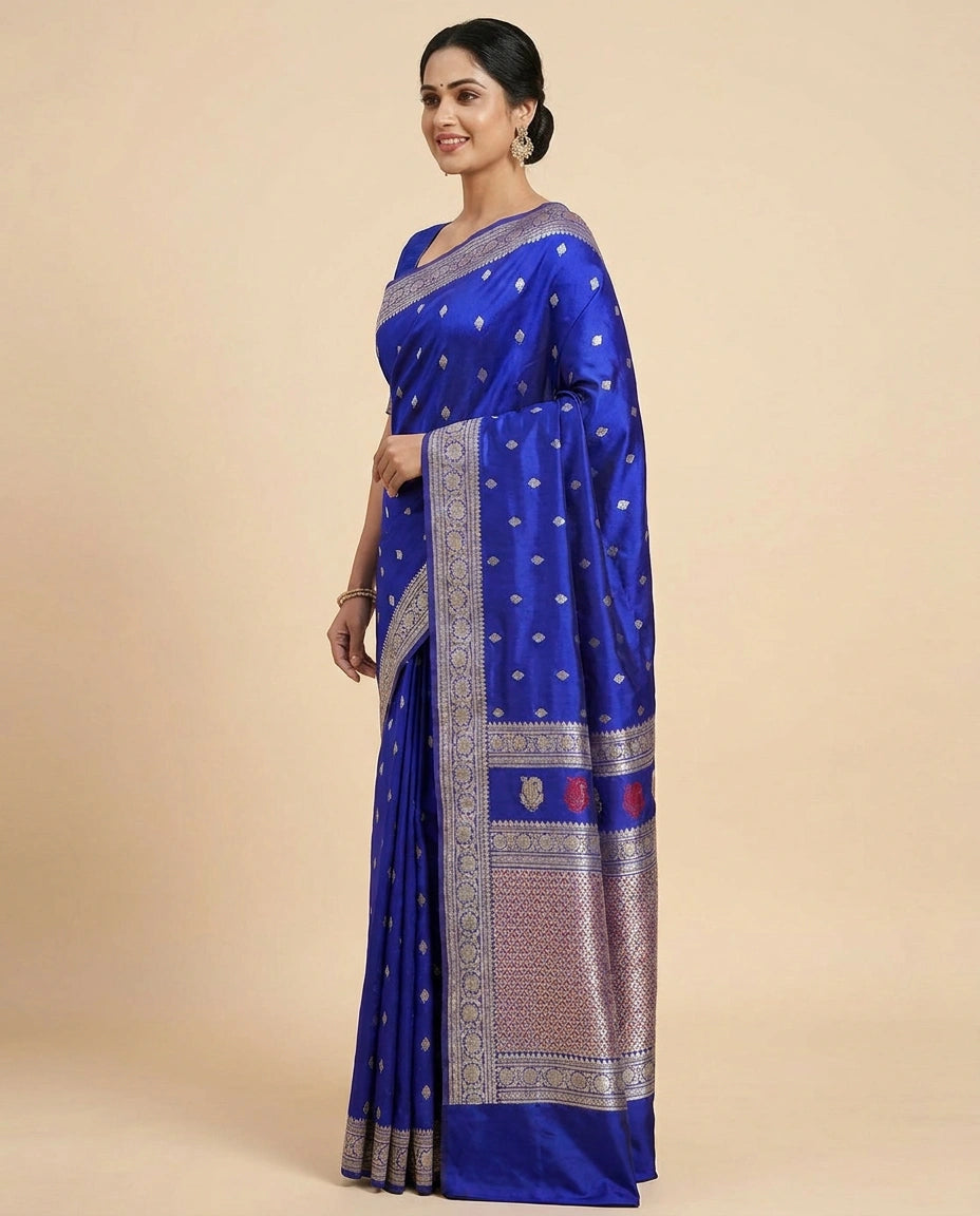 Silk Katan Banarasi Saree with Woven Border - Rangoli India