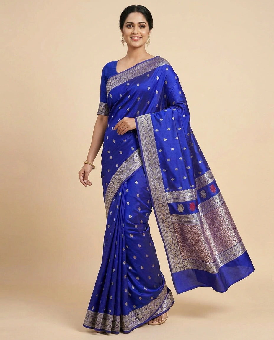 Silk Katan Banarasi Saree with Woven Border - Rangoli India