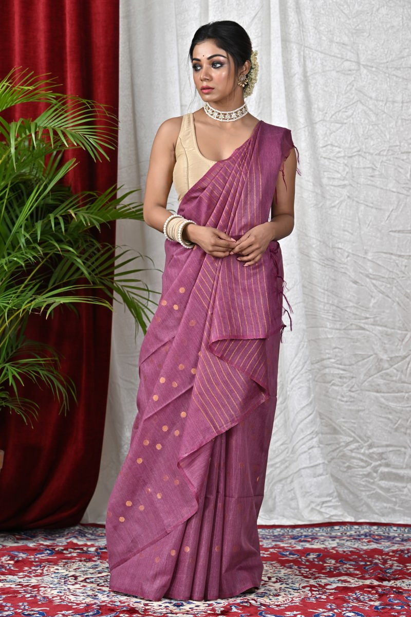 Mauve Tussar Silk Saree - tussar; silk Indian ethnic wear by Rangoli