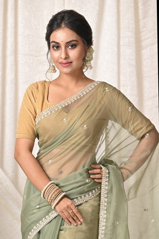 Pista Green Organza Silk Saree