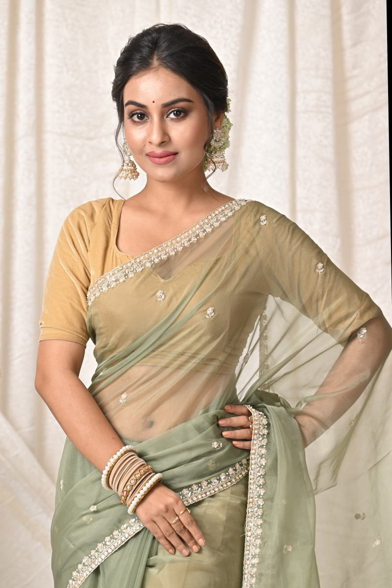 Pista Green Organza Silk Saree
