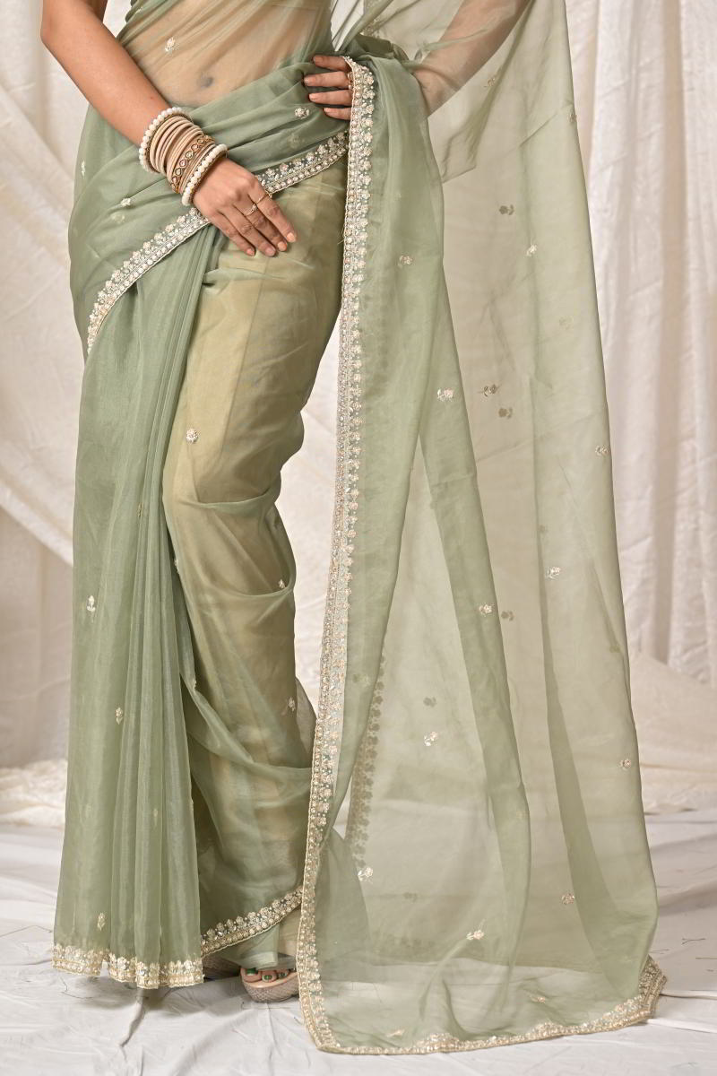 Pista Green Organza Silk Saree
