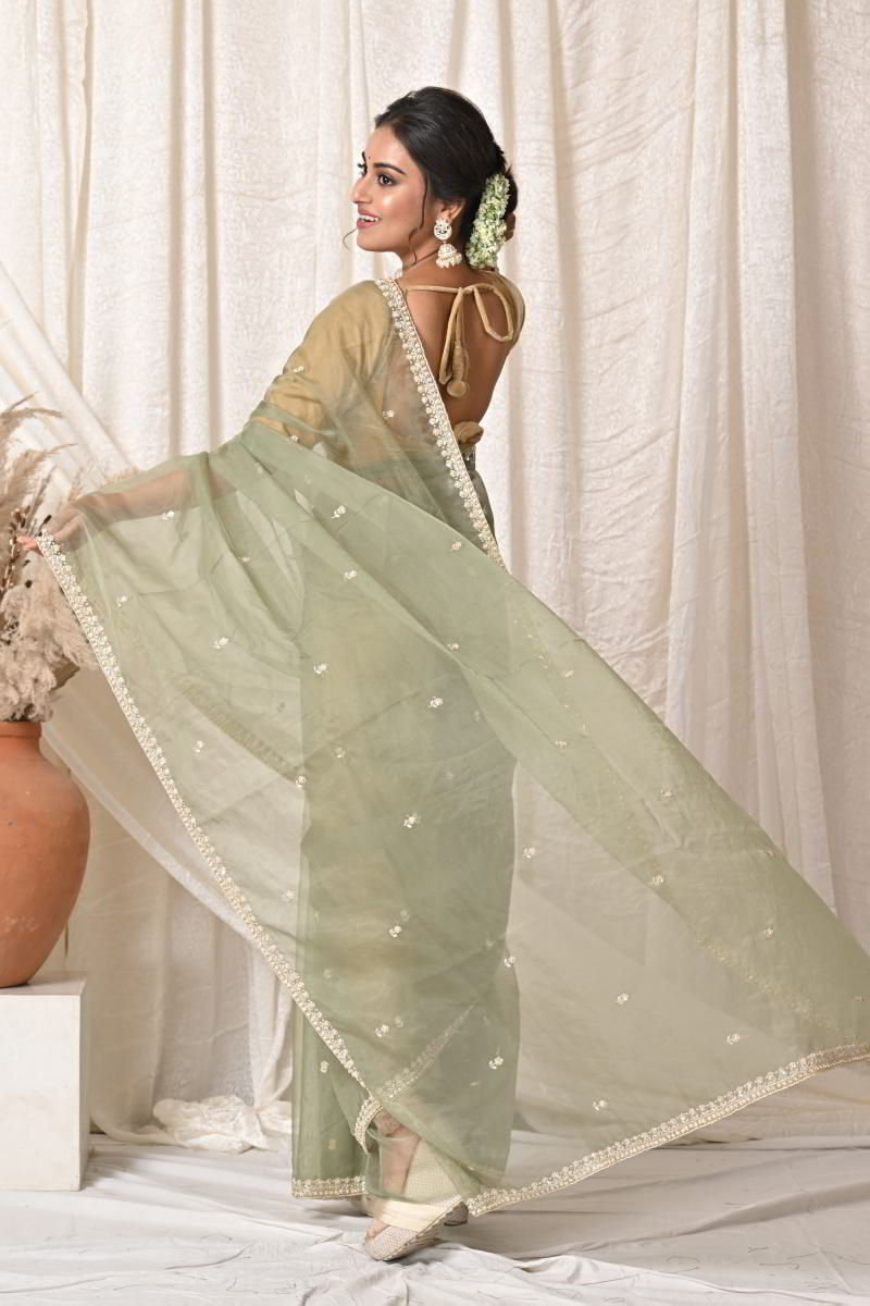Pista Green Organza Silk Saree