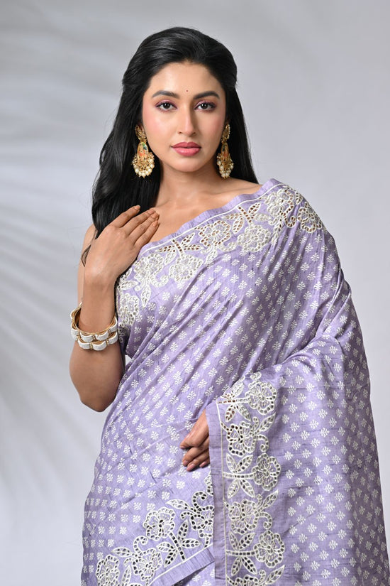 Mauve Tussar Silk Sarees
