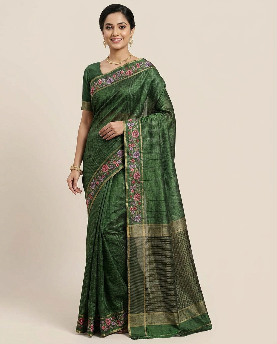 Embroidered Tussar Silk Saree - Rangoli India